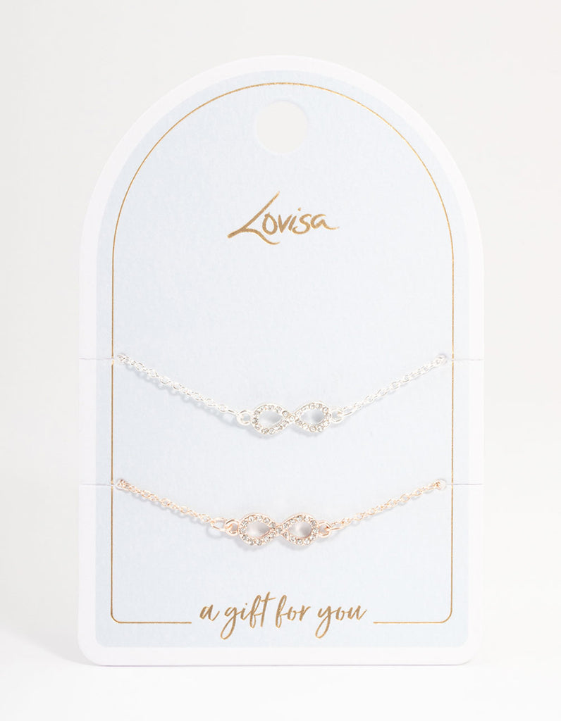 Mixed Metal Diamante Infinity Bracelet Pack - Lovisa
