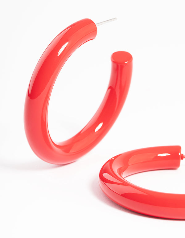 Red Enamel Coated Hoop Earrings