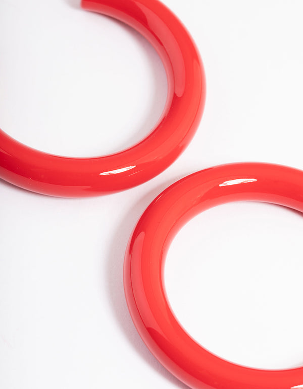 Red Enamel Coated Hoop Earrings