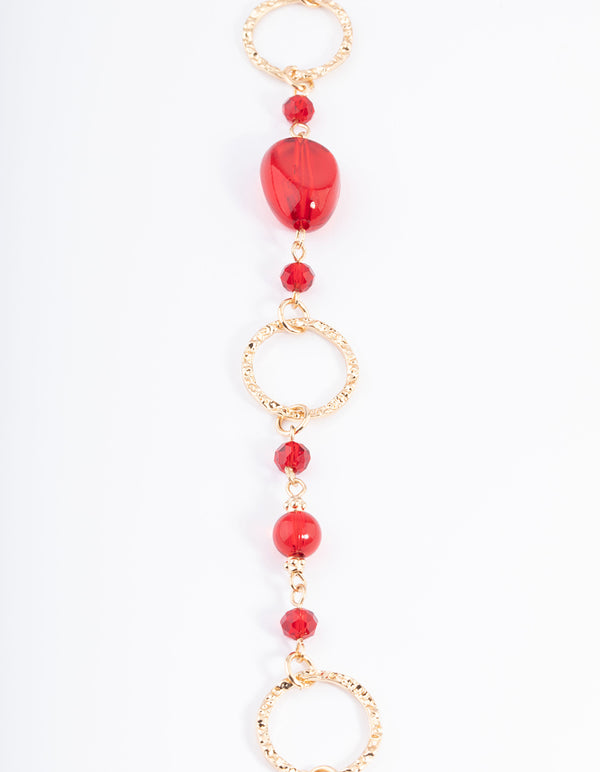 Red Crater Hoop & Bead Necklace