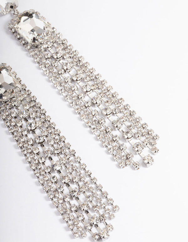 Rhodium Statement Diamante Cupchain Drop Earrings