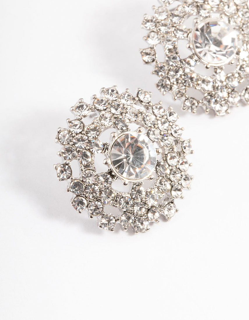 Silver Statement Grand Diamante Stud Earrings