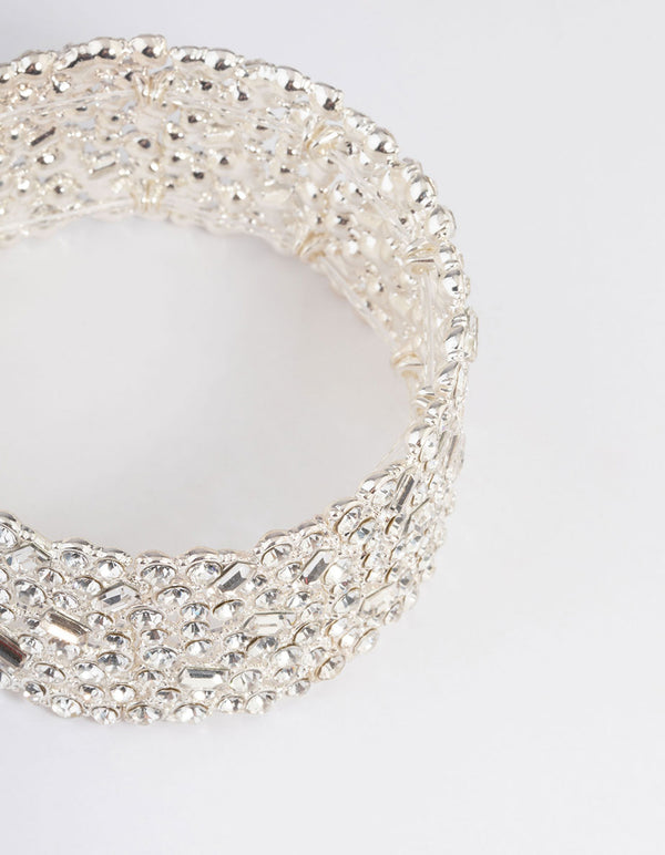 Silver Embellished Stone Stretch Bracelet