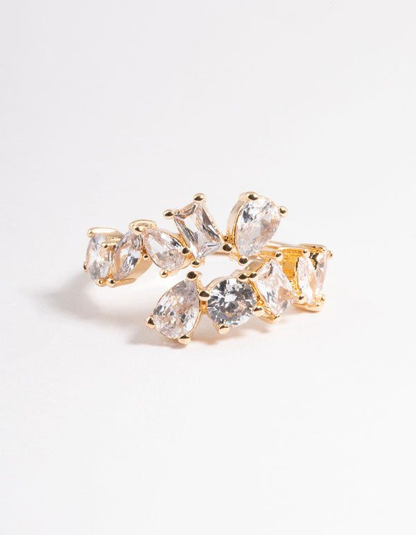Gold Cubic Zirconia Mixed Stone Open Front Ring