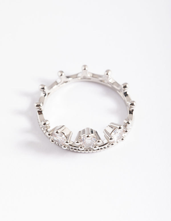Silver Cubic Zirconia Crown Ring