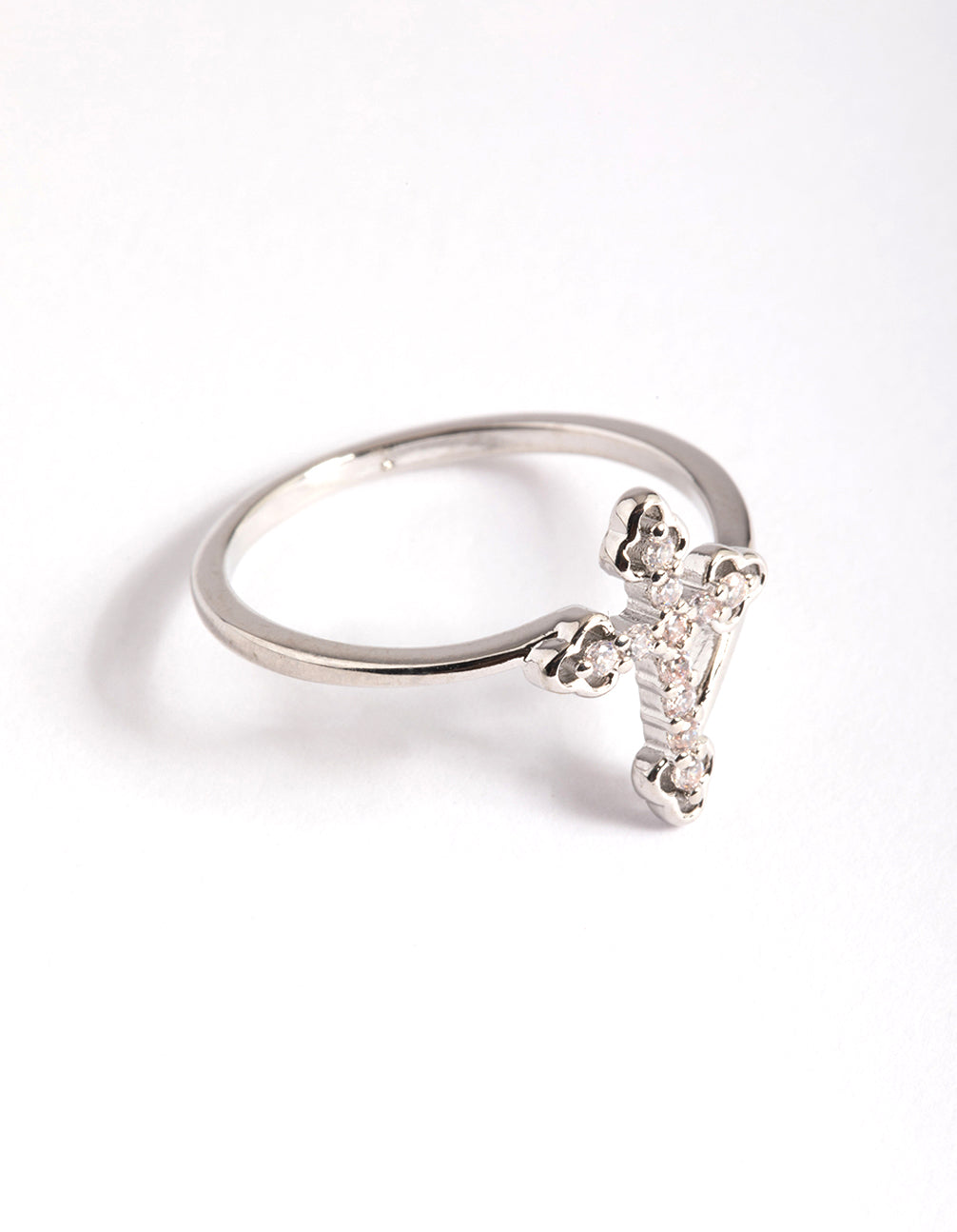 Silver Cubic Zirconia Cross Ring