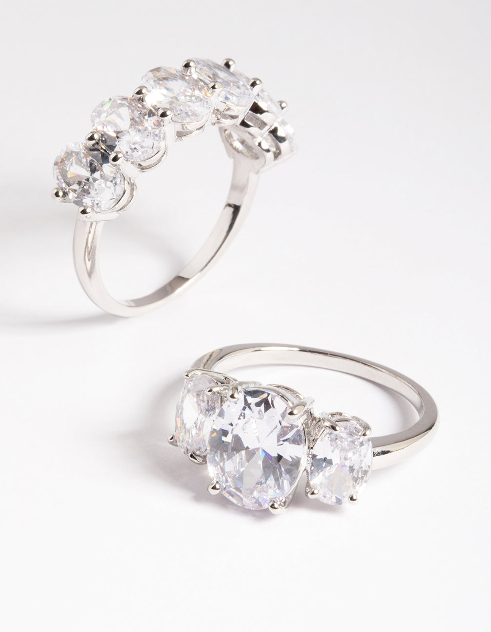 Silver Cubic Zirconia Statement Oval Ring Pack