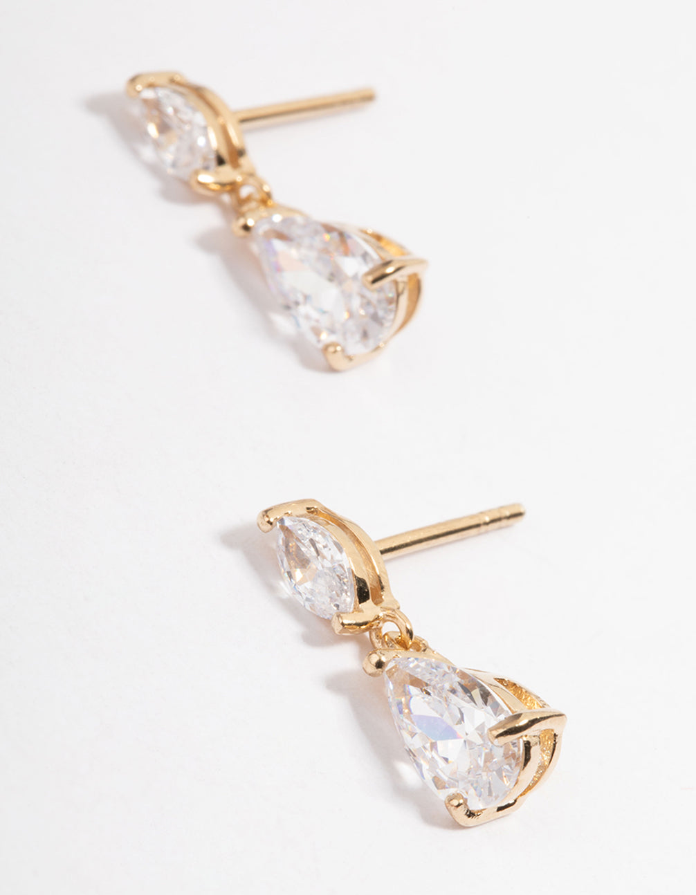 Gold Plated Sterling Silver Cubic Zirconia Marquise Drop Earrings