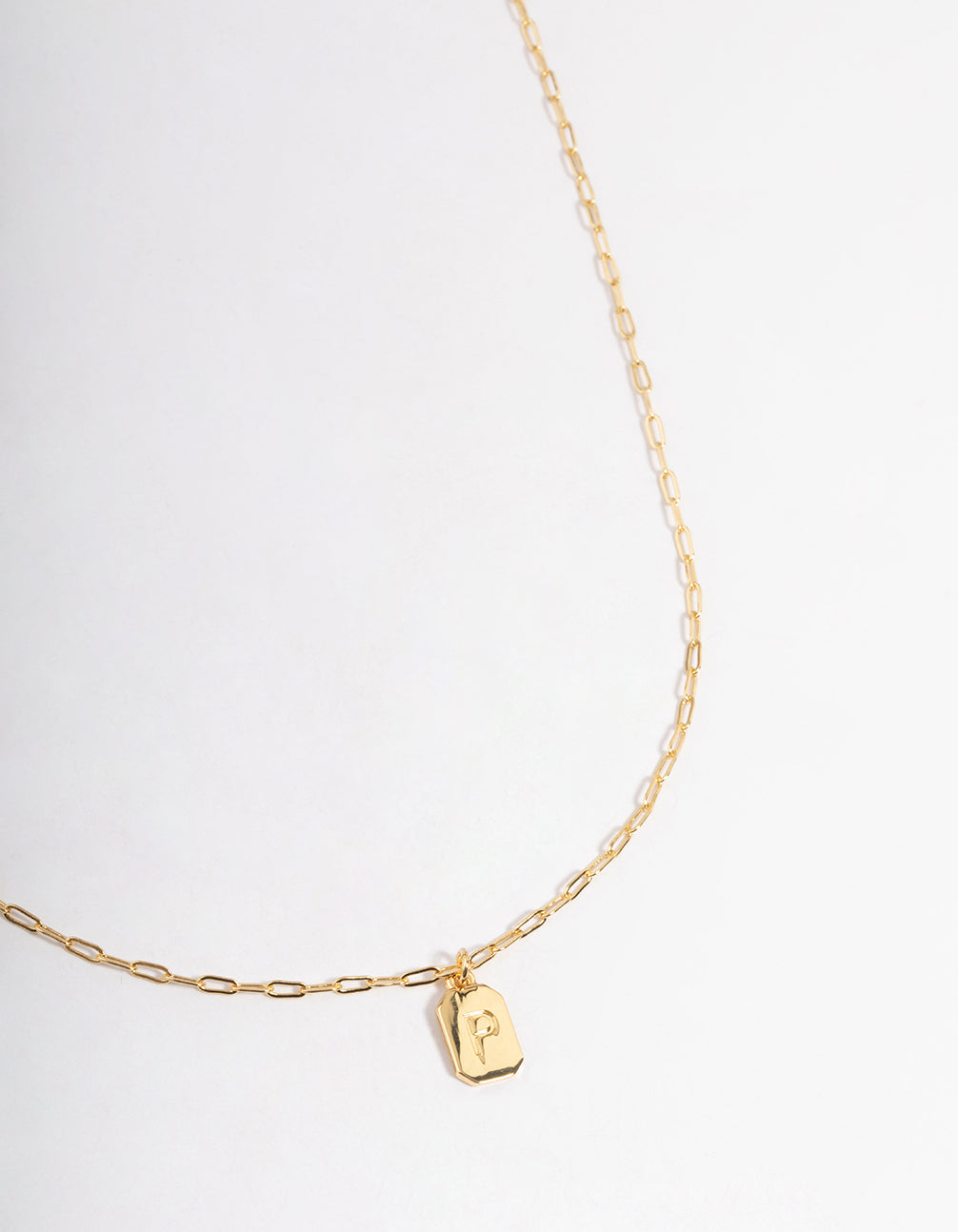 Gold Plated Letter P Rectangle Pendant Necklace