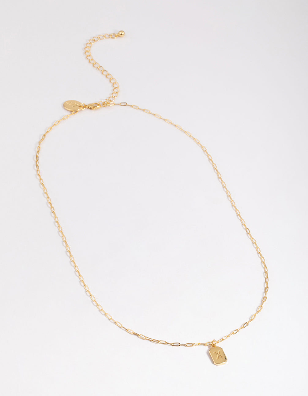 Letter X Gold Plated Rectangle Pendant Initial Necklace
