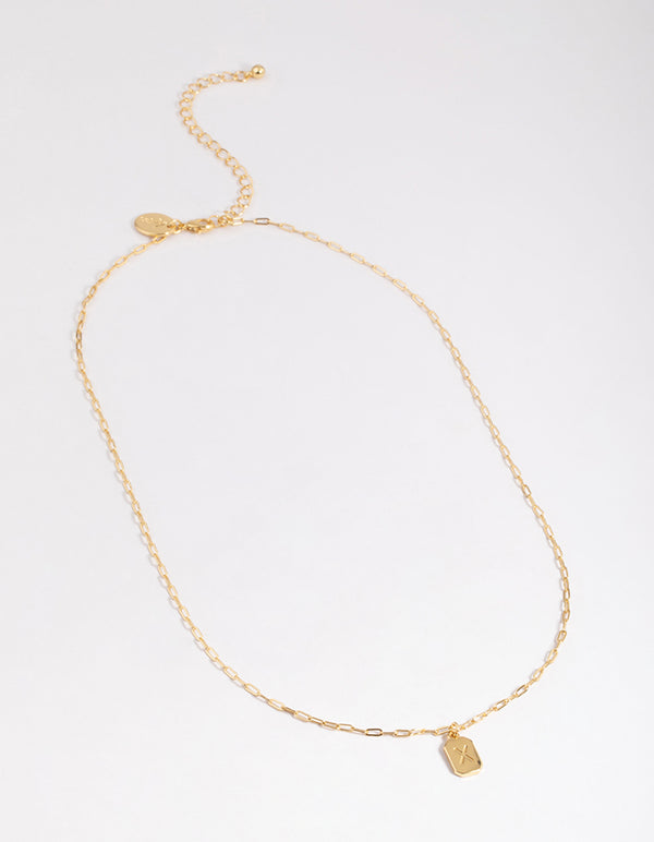 Letter X Gold Plated Rectangle Pendant Initial Necklace