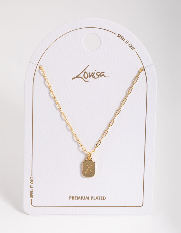Letter X Gold Plated Rectangle Pendant Initial Necklace