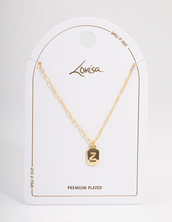 Letter Z Gold Plated Rectangle Pendant Initial Necklace