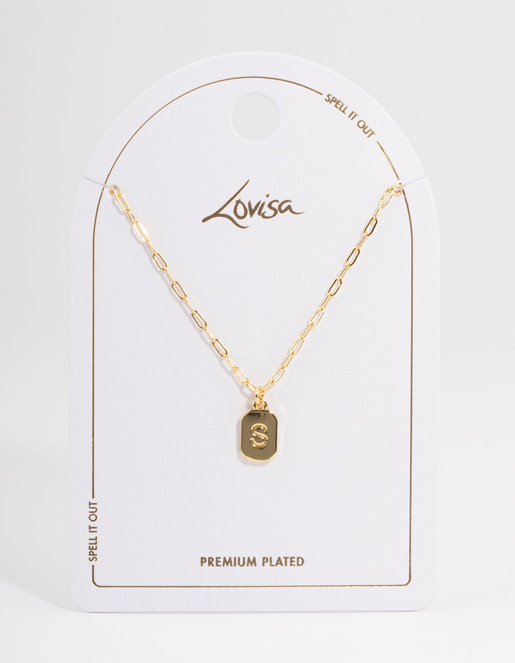 Letter S Gold Plated Rectangle Pendant Initial Necklace