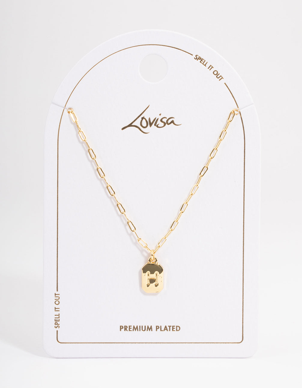Letter H Gold Plated Rectangle Pendant Initial Necklace