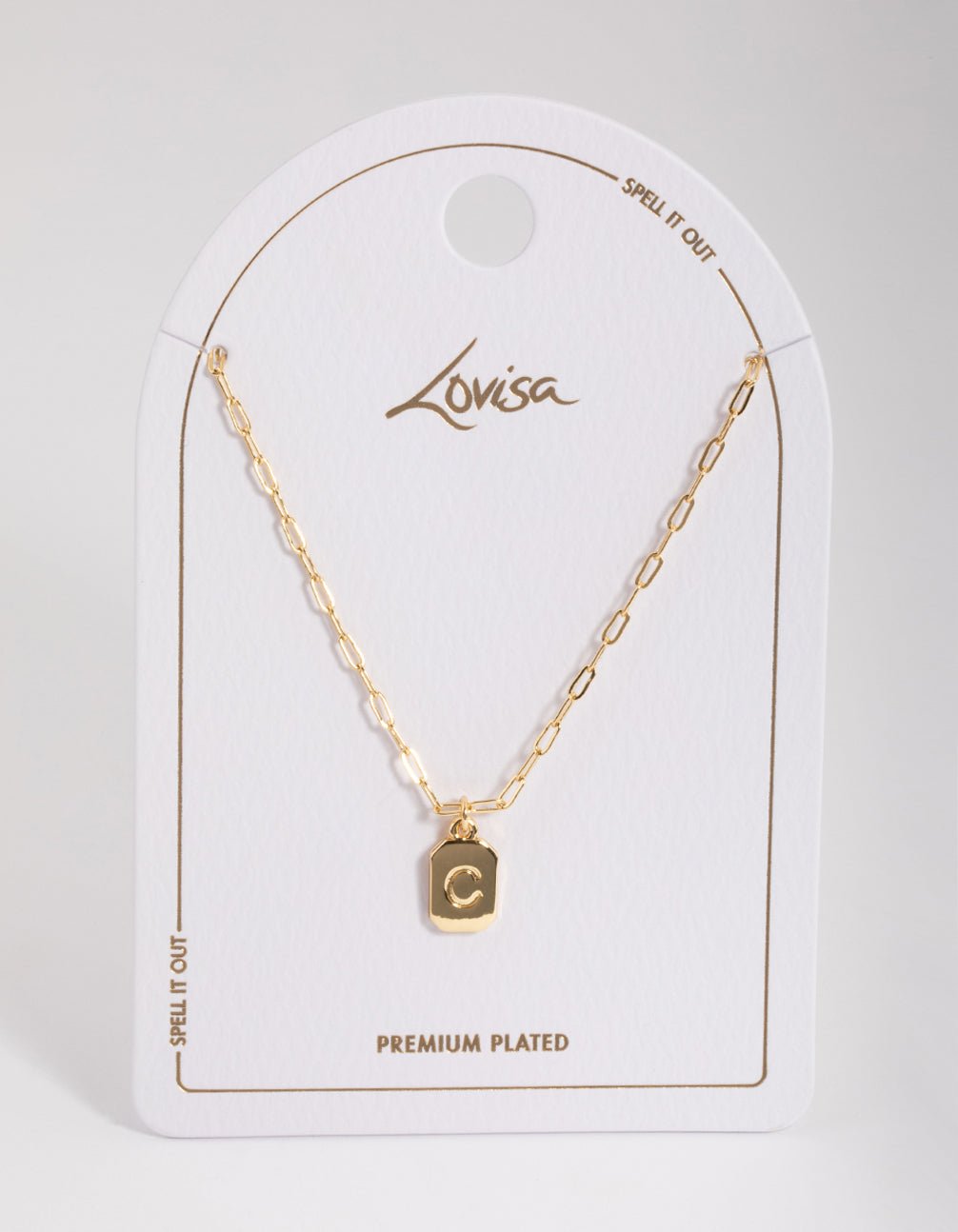 Letter C Gold Plated Rectangle Pendant Initial Necklace