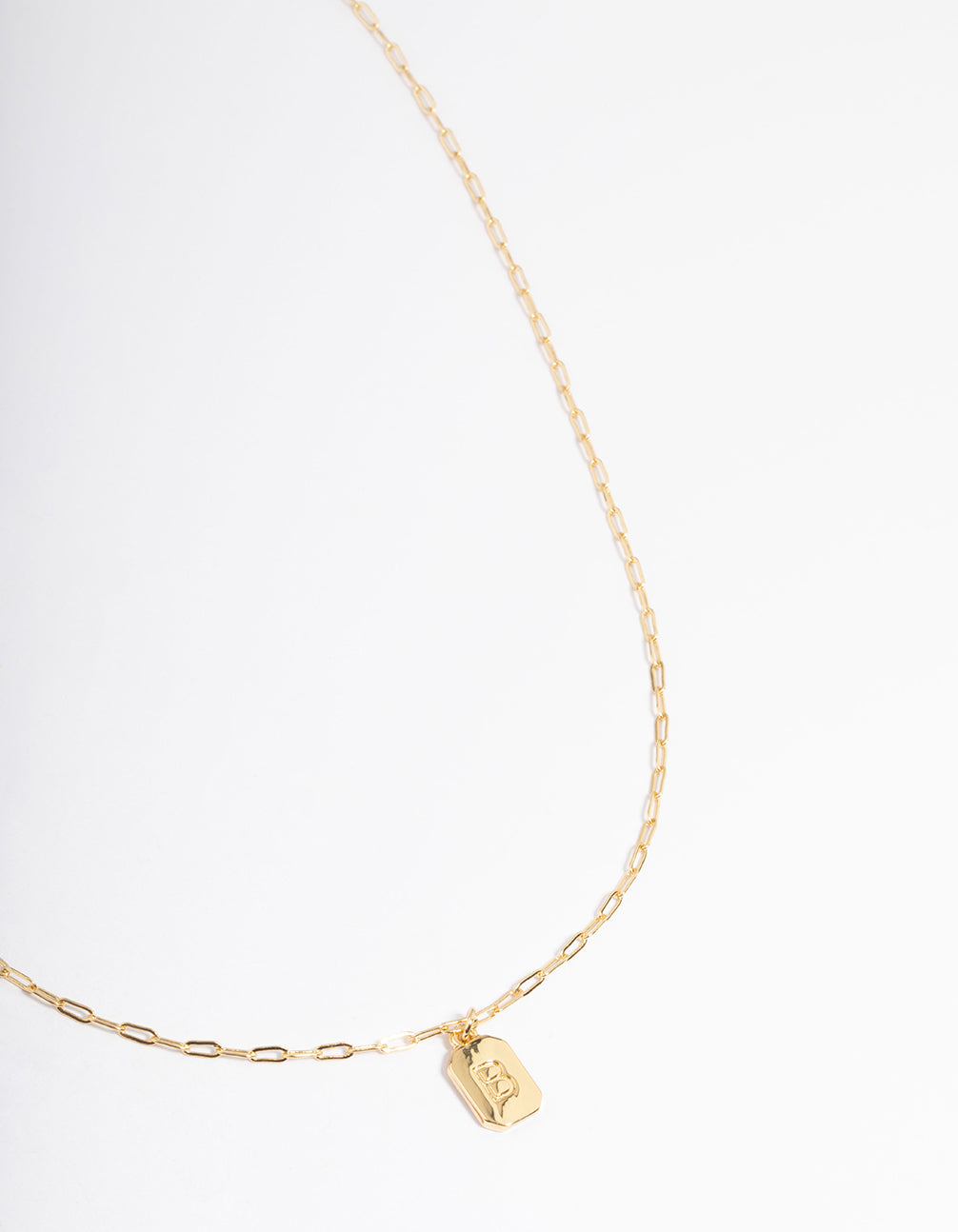 Letter B Gold Plated Rectangle Pendant Initial Necklace