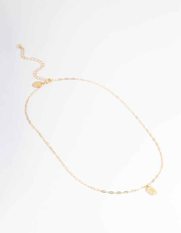 Letter B Gold Plated Rectangle Pendant Initial Necklace