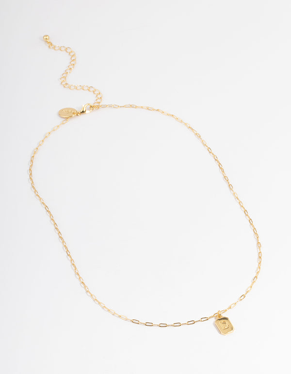 Letter D Gold Plated Rectangle Pendant Initial Necklace