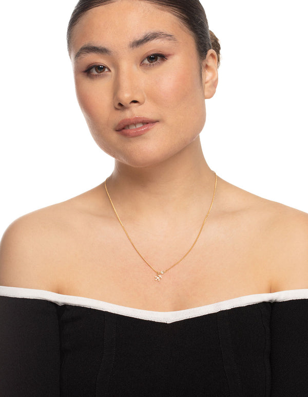 Gold Plated Sagittarius Necklace With Cubic Zirconia Pendant