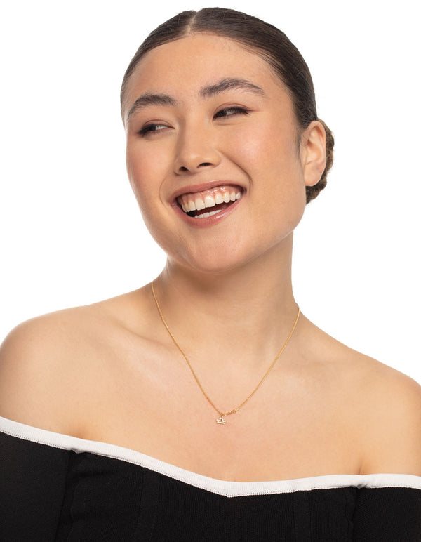 Gold Plated Libra Necklace with Diamante Pendant