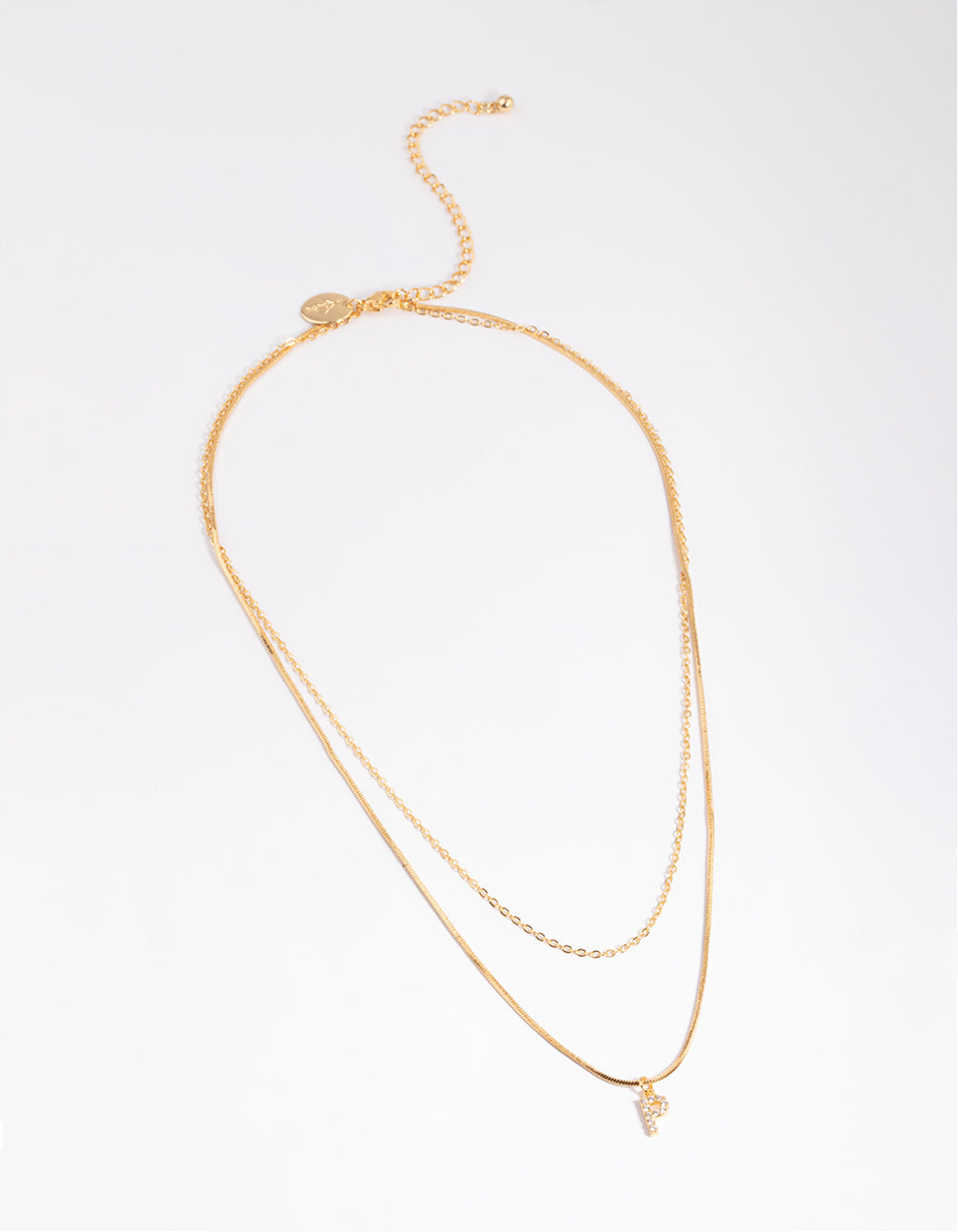 Letter P Gold Plated Layered Diamante Initial Necklace