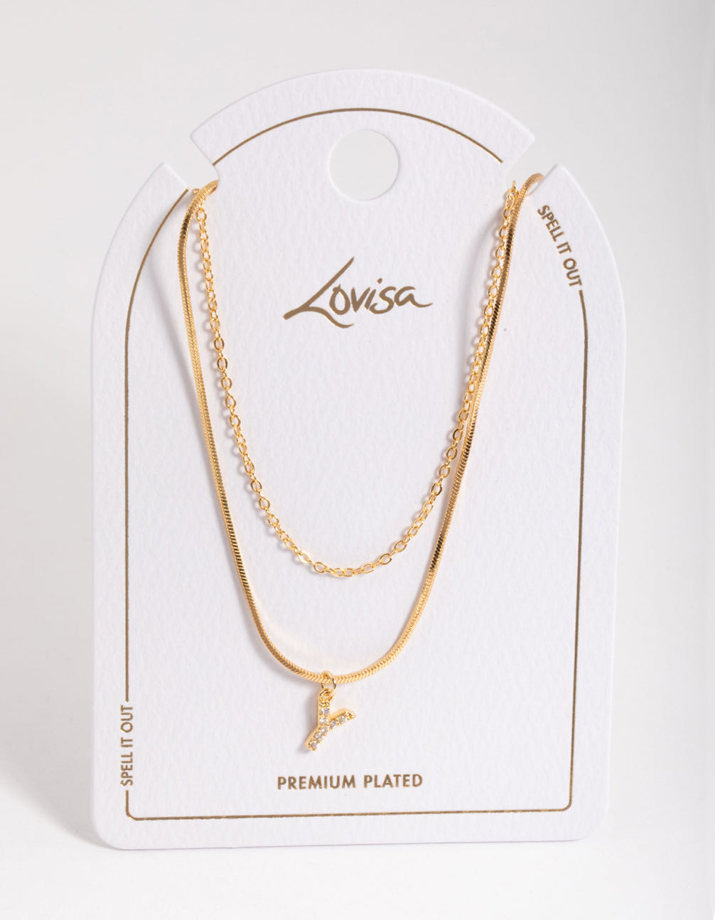 Letter Y Gold Plated Layered Initial Diamante Necklace