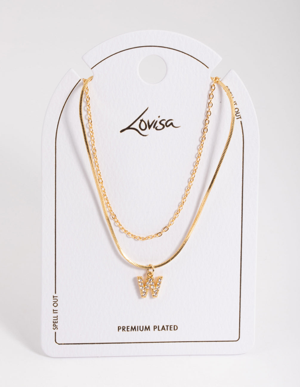 Letter W Gold Plated Layered Diamante Initial Necklace