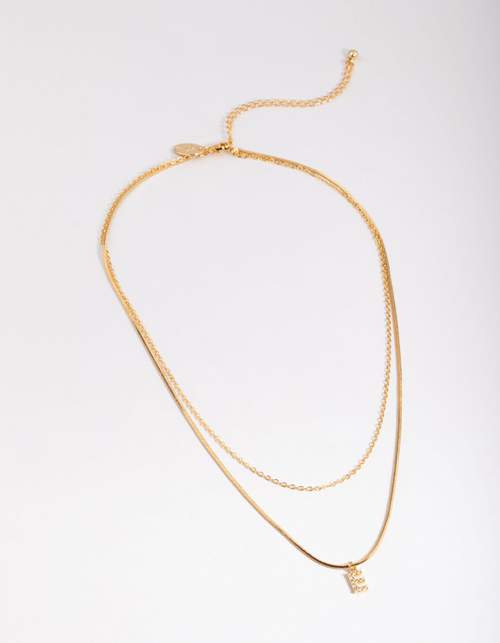 Letter E Gold Plated Layered Diamante Initial Necklace