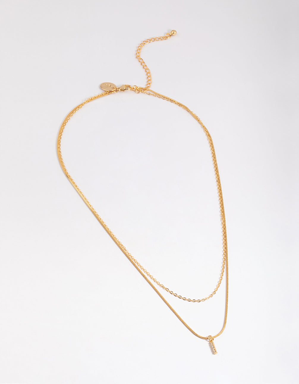 Letter I Gold Plated Layered Diamante Initial Necklace