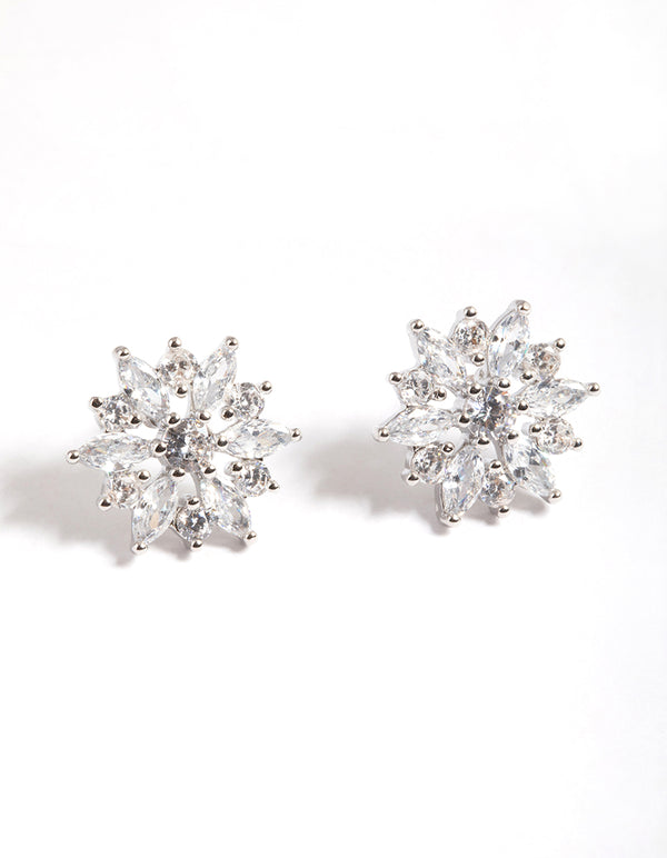 Silver Snow Flake Stud Earrings