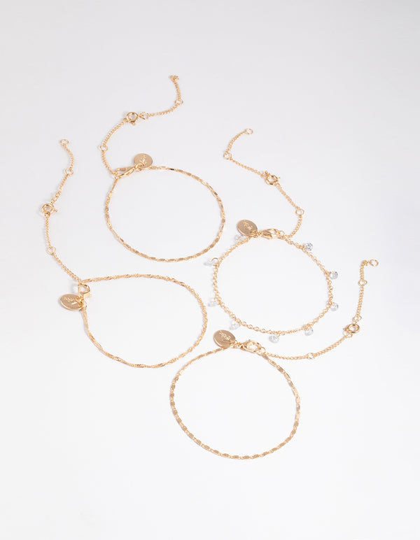 Gold Cubic Zirconia Flat Bracelet & Anklet Pack