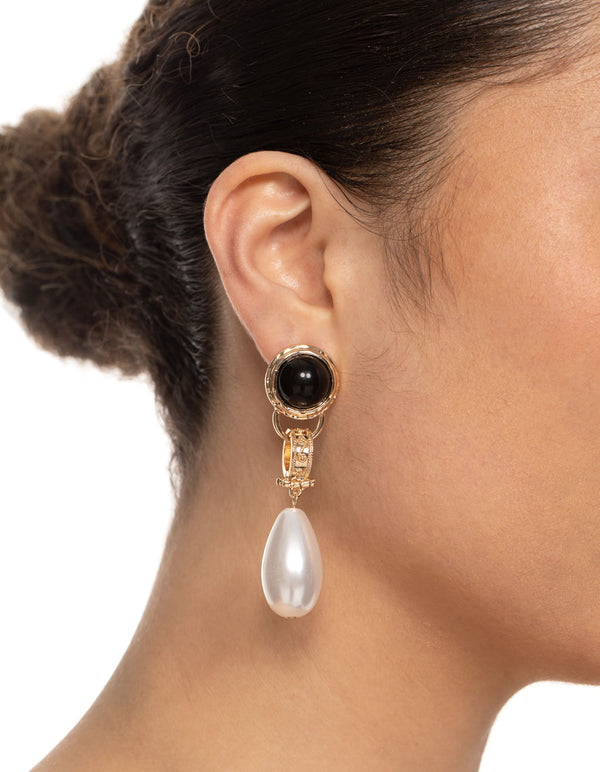Gold Vintage Drop Pearl Earrings