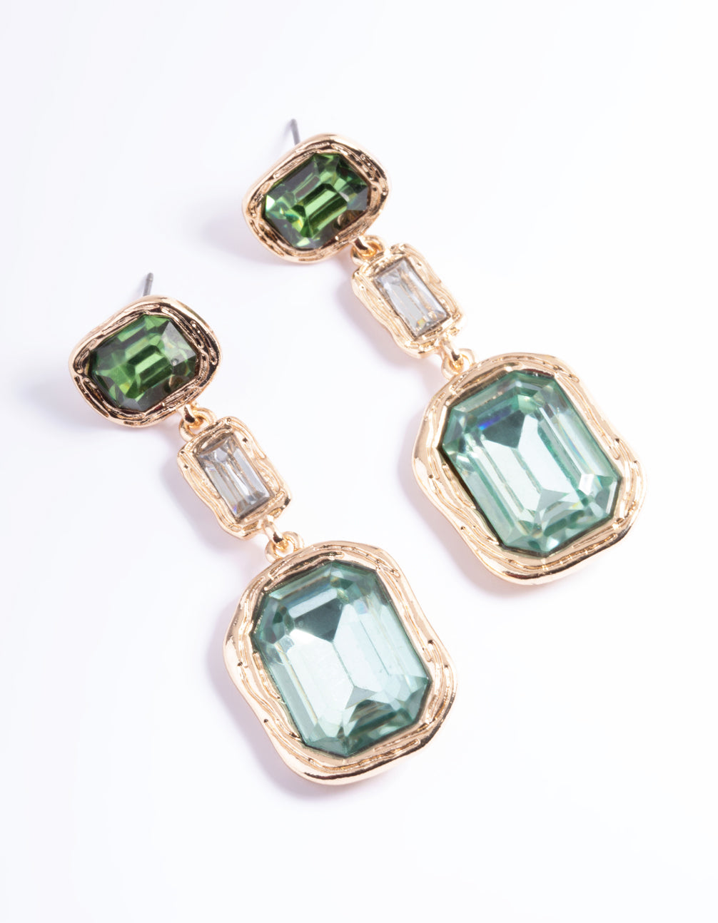 Gold Trio Gemstone Drop Earrings