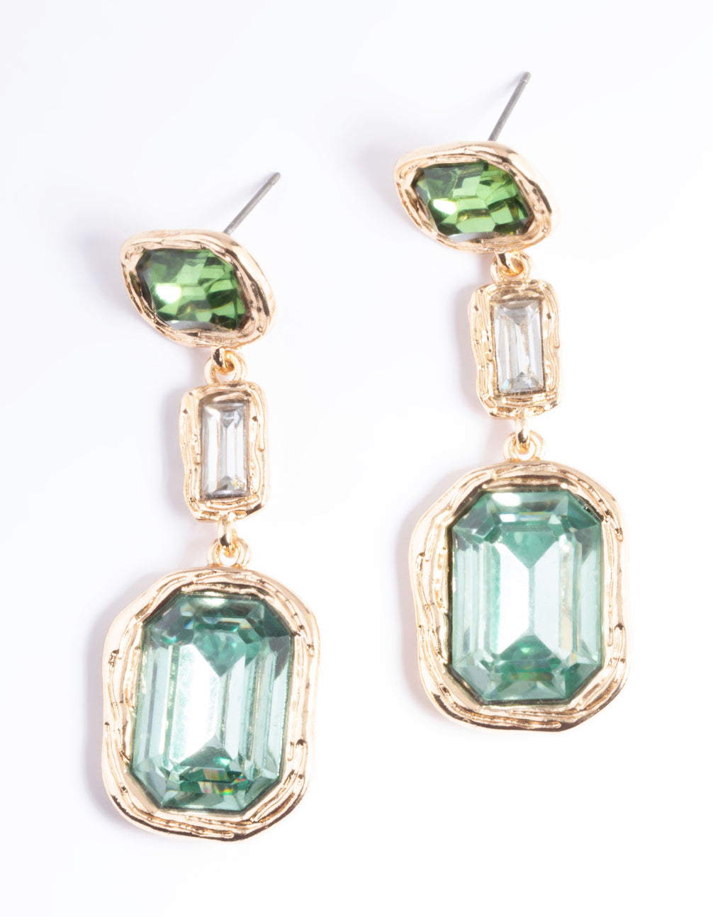 Gold Trio Gemstone Drop Earrings