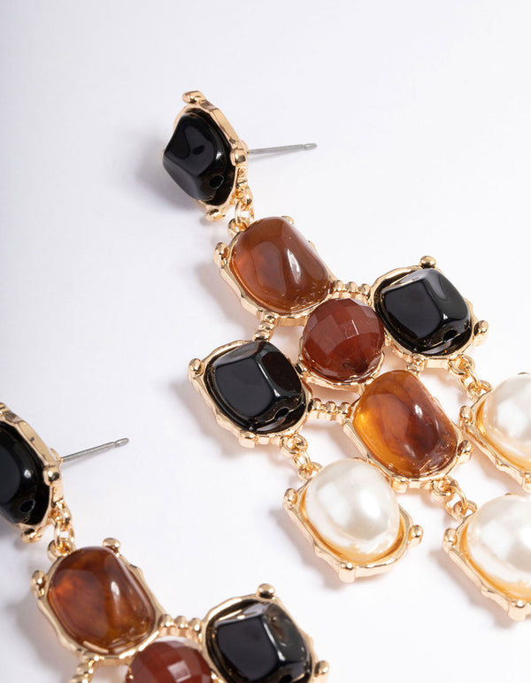 Gold Cross Stone Drop Earrings