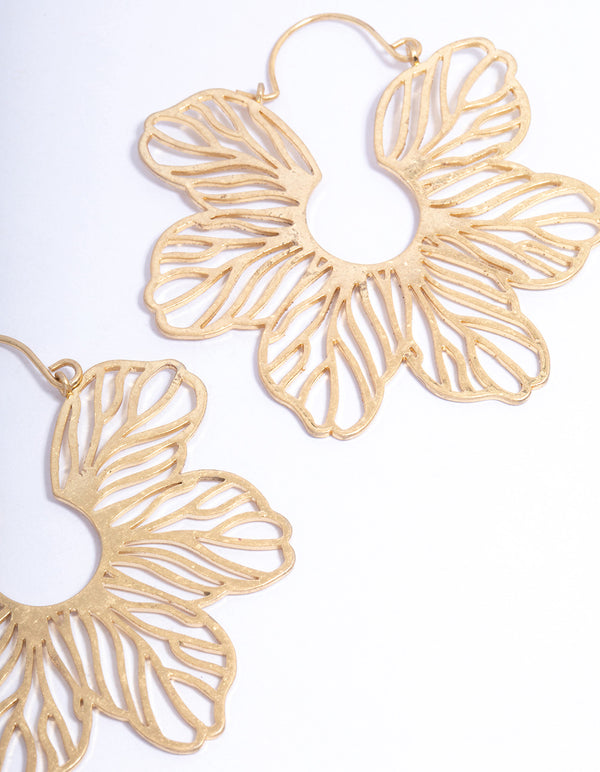 Worn Gold Statement Flower Hoops