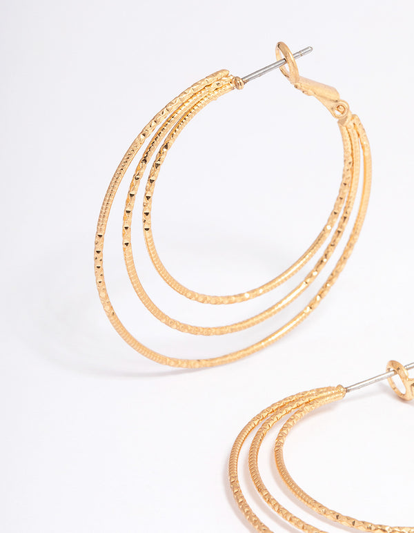 Worn Gold Textured Multi Hoop Earrings