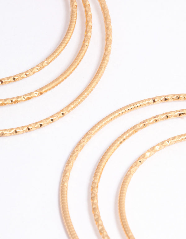 Worn Gold Textured Multi Hoop Earrings