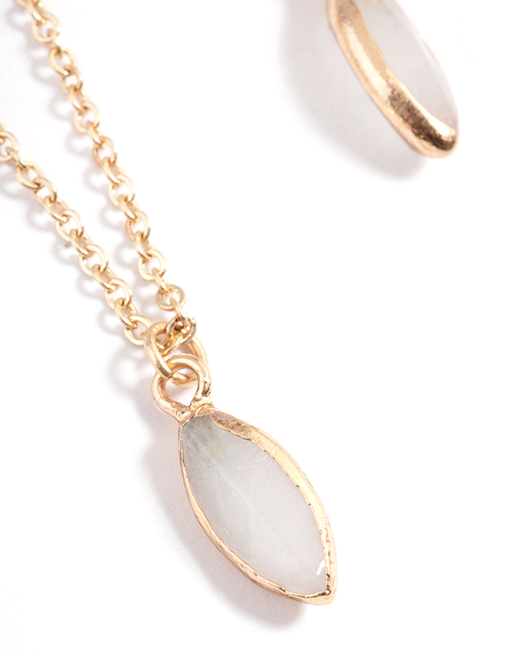 Worn Gold Semi-Precious Stud Chain Drop Earrings
