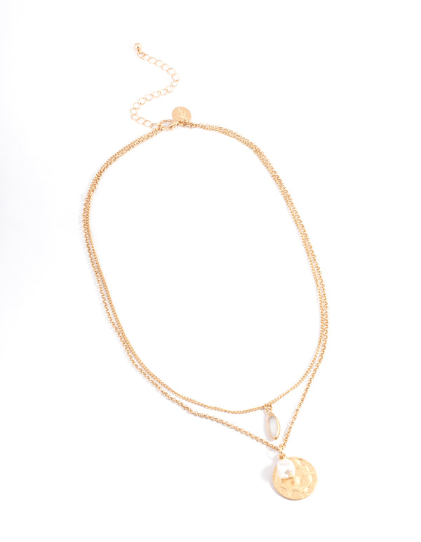 Worn Gold Multi Drop Semi-Precious Pendant