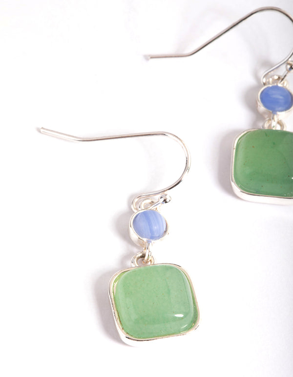 Silver Plated Round & Square Drop Earrings