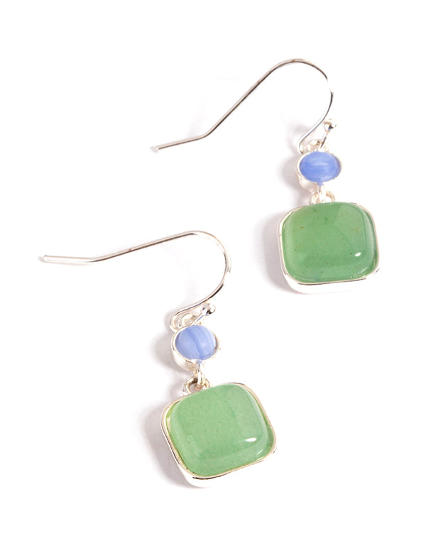 Silver Plated Round & Square Drop Earrings