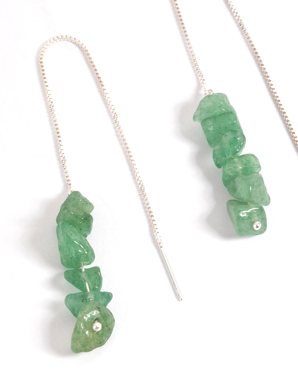 Silver Plated Green Fluorite Box Thread Earrings