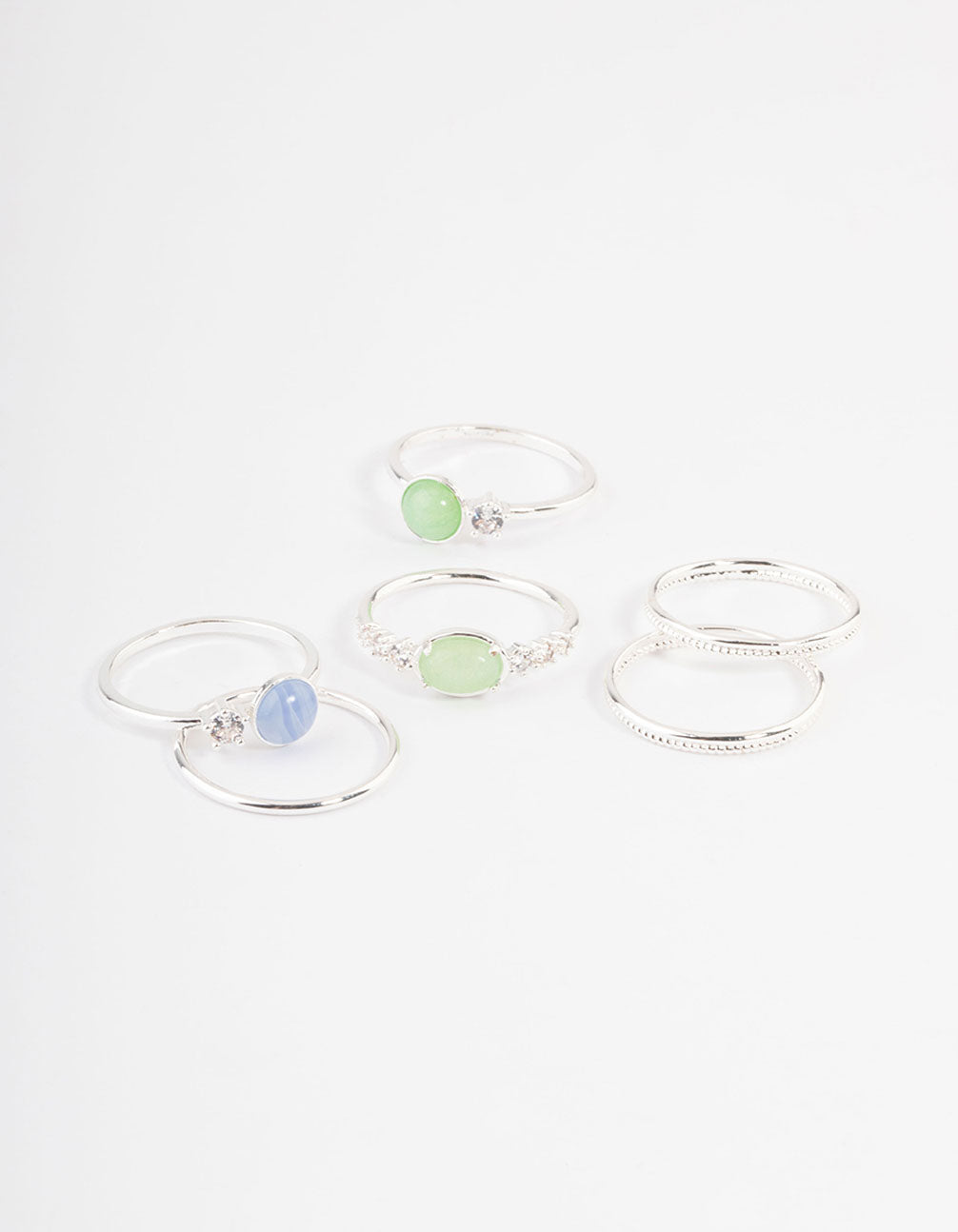 Silver Plated Cubic Zirconia Textured Stack Ring
