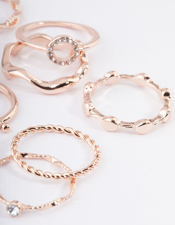 Rose Gold Twist Curve Ring Pack