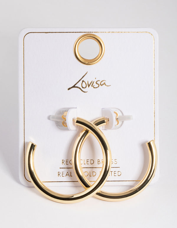 Gold Plated Brass Medium Chunky Hoop Earrings