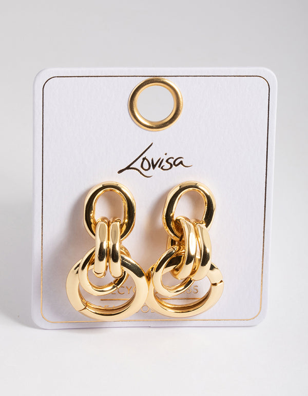 Gold Plated Brass Link Statement Earrings