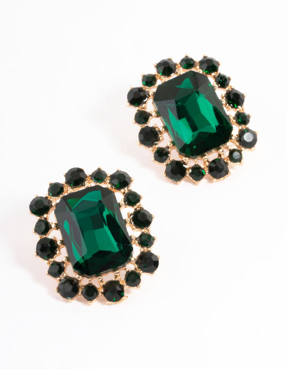 Gold Square Diamante Stud Earrings