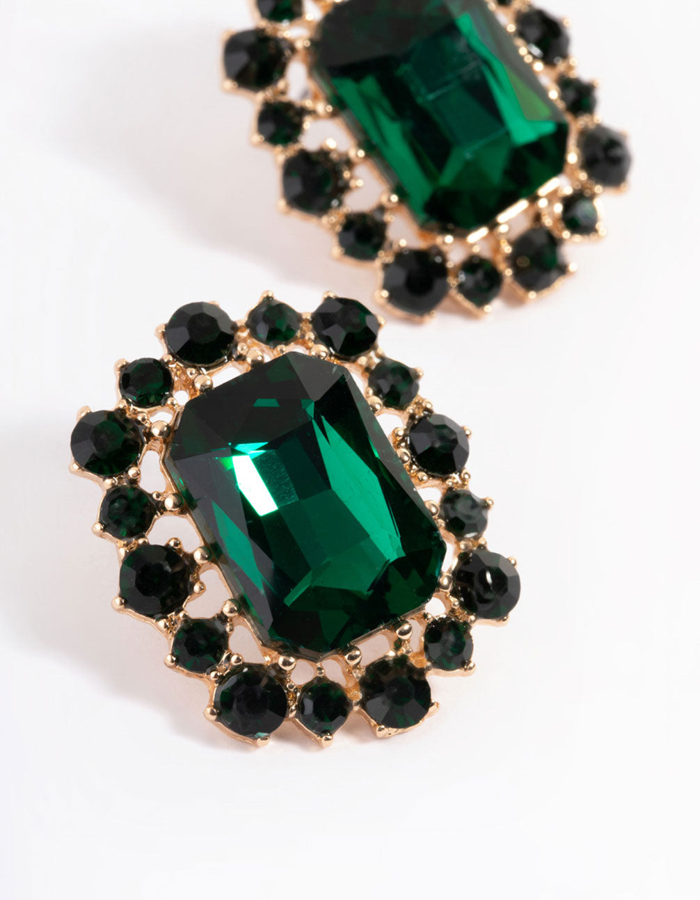 Gold Square Diamante Stud Earrings
